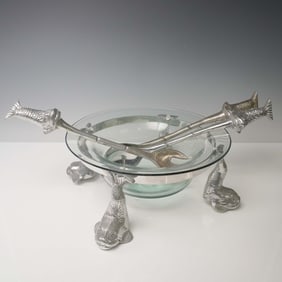 4pc Fish Base Glass Serving Bowl with Utensils