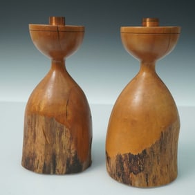 2pc Martin Stevens Turned Dugout Candleholders, 1997