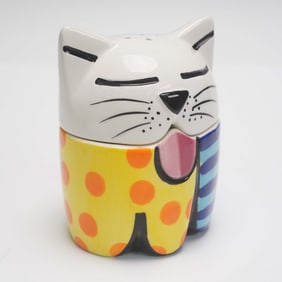 Romero Britto Stackable Cat Salt and Pepper Shaker with Box