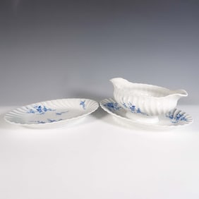 2pc Haviland Limoges Vegetable Plate & Gravy Boat, Blue Floral