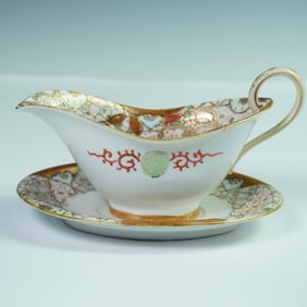 2pc Royal Satsuma Nippon Hand-Painted Gravy Boat and Underplate