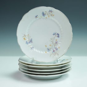 6pc Carl Tielsch Porcelain Bread and Butter Plates, Floral Design