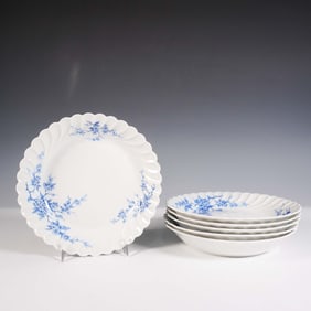6pc Haviland Limoges Blue Floral Porcelain Plates, Pat. H2524
