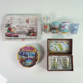 8pc Florida Souvenir Set, Including a Tray, Ash Tray and Shot Glasses