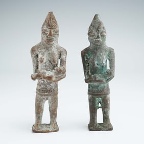 2pc Bronze African Female Figures with Infants