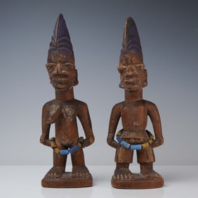 2pc Yoruba Ibeji Male and Female Twin Figurines, Nigeria