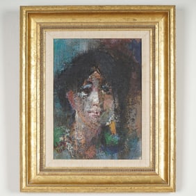 Original Expressionist Oil on Canvas Portrait Painting, Signed