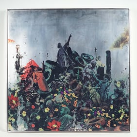 Contemporary Mixed Media Transfer on Brushed Aluminum, Monumental Allegory