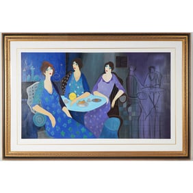 Itzchak Tarkay, Limited Edition Color Serigraph, Tranquil Cafe, Signed