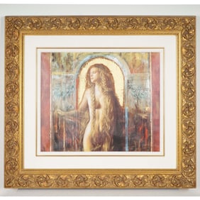 Tomasz Rut, Limited Edition Print, Reclining Muse with Gold Leaf, Signed