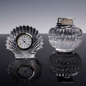 2pc Waterford Crystal Shell Clock and Glenmore Lighter