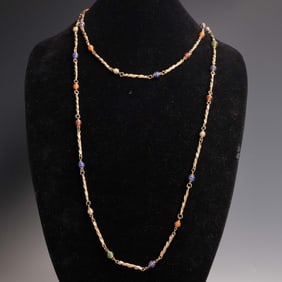 Gold-Tone Chain Necklace with Beads