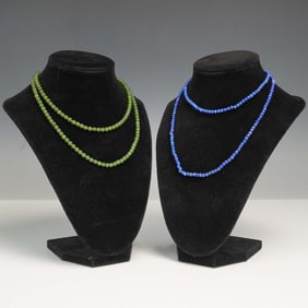2pc Blue and Green Beaded Necklace Set with Barrel Clasps