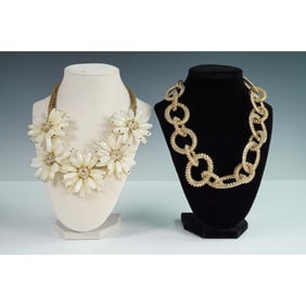 2pc Gold-Tone Beaded Link and Floral Bead Statement Necklaces