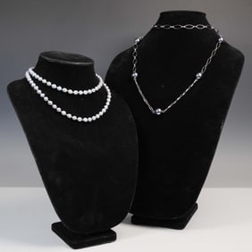 2pc Pearl Necklaces with Gray and Black Tones