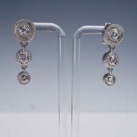 Pair of Judith Ripka Sterling Silver Drop Earrings, 3-Stone Design