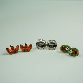 3 Pairs of Vintage Screw-Back Earrings, Sterling & Italy Marked