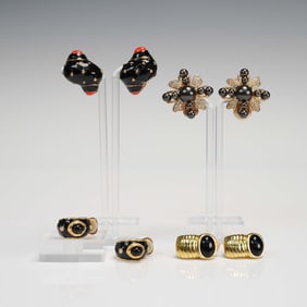 4pc Gold Tone Clip-On Earrings Lot, Three Pairs Marked NLH