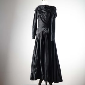 2pc Bruce Oldfield Women's Black Silk Evening Ensemble w/Back Bow, Size 8