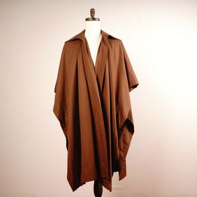 Saint Laurent Brown All-Weather Cape Coat with Plaid Lining, One Size