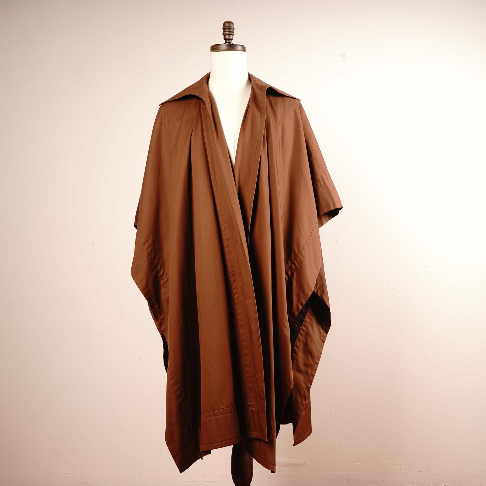 Saint Laurent Brown All-Weather Cape Coat with Plaid Lining, One Size (1 of 9)