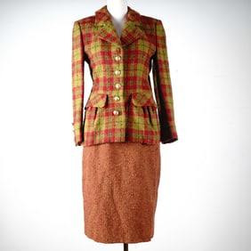 Adolfo at Saks Fifth Avenue Vintage Wool Boucle Skirt Suit