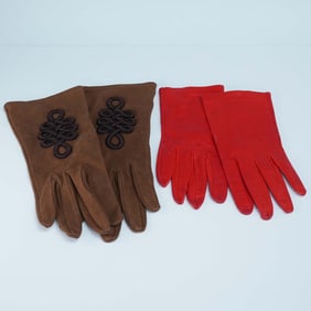 2pc Designer Leather Gloves, Yves Saint Laurent and Lavabile