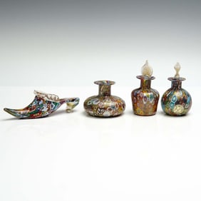4pc Murano Millefiori Art Glass Grouping, Including Bucella Cristalli