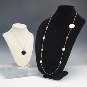 2pc Gold-Tone Pendant Necklaces with Round Resin Accents