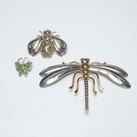 3pc Silver-Plated Insect Brooches