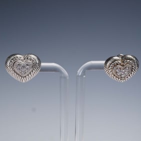 Judith Ripka Sterling Earrings, Heart Design with Pave Accents