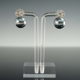 Tahitian Pearl Drop Earrings with Cubic Zirconia Accents