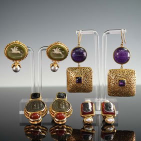 4pc Gold Tone Costume Earring Grouping