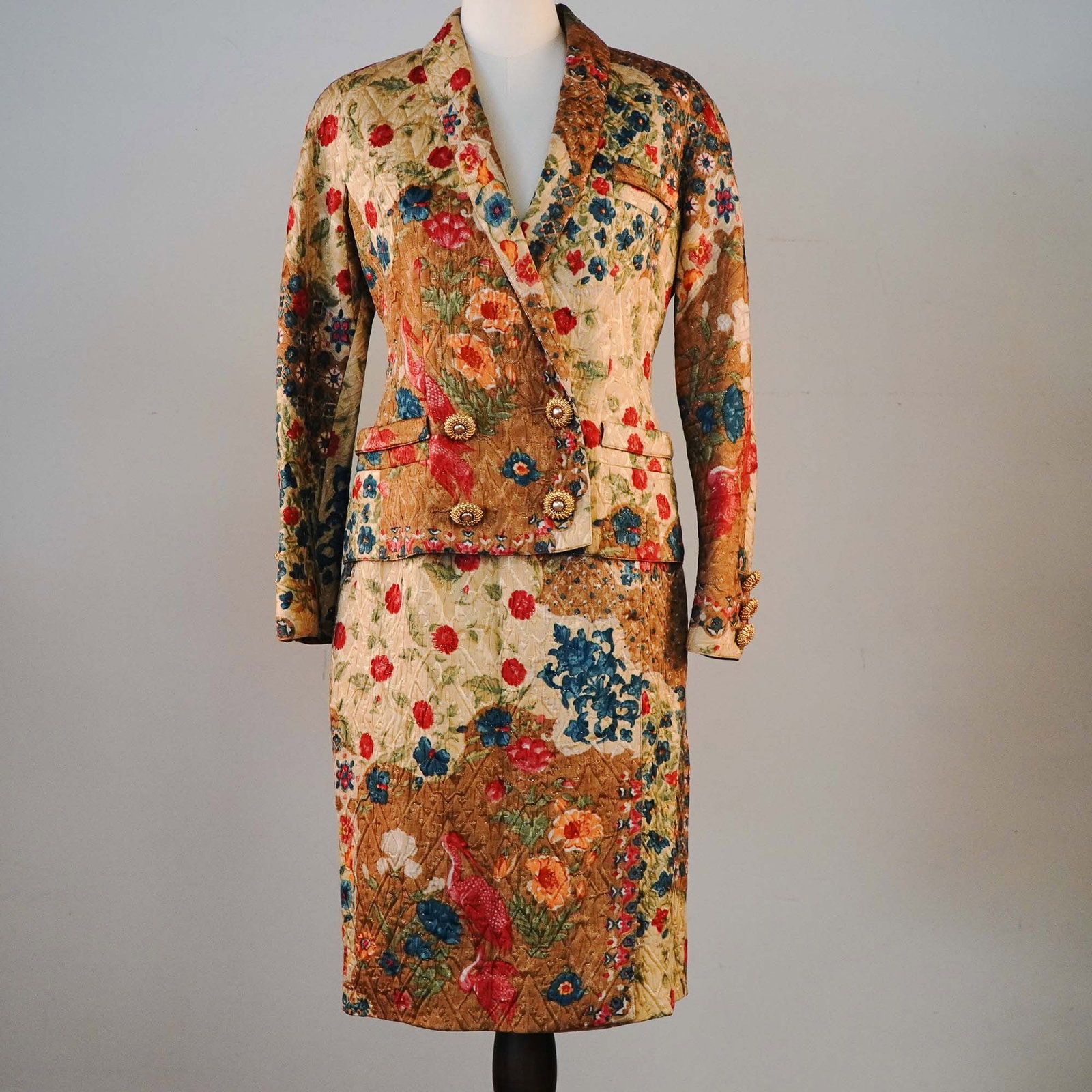 2pc Valentino Boutique Quilted Floral Skirt Suit, Size 8 (1 of 7)
