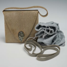 Lalique Taupe Shoulder Bag with Crystal Clasp