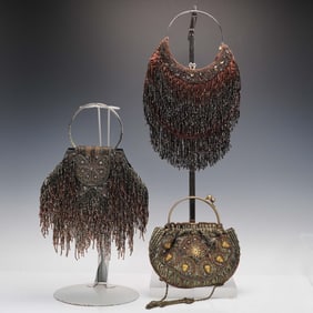 3pc Sequin Beaded Evening Bags with Ornate Designs