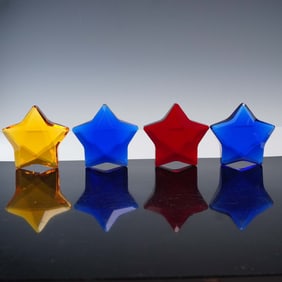 4pc Rosenthal Faceted Crystal Star Paperweights