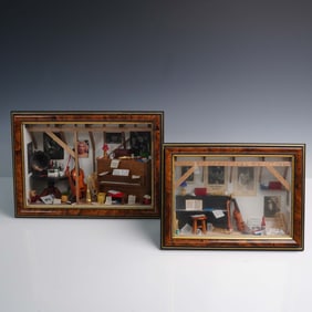 2pc La Ruee Vers L'Art Framed Miniature Music Room Shadow Boxes