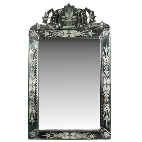 Antique Venetian Style Etched Glass Wall Mirror with Floral Motif