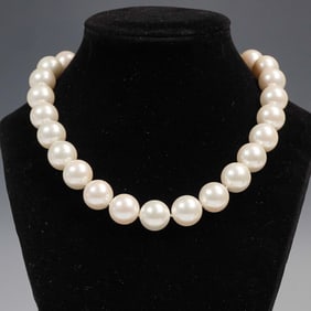 Faux Pearl Necklace with Pave Rhinestone Clasp