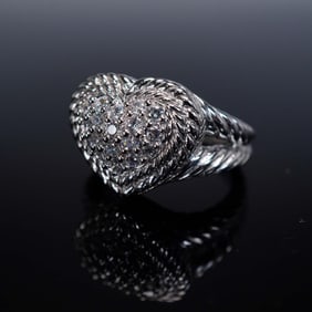 Judith Ripka Sterling Silver Heart Ring with Pave Crystals