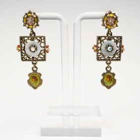 Vintage Style Drop Earrings with Floral Accents