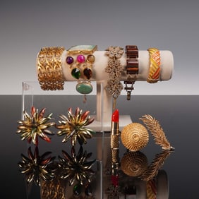 9pc Vintage Costume Jewelry Lot with Clip-On Earrings & Pins