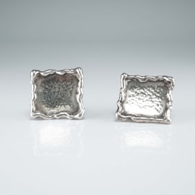 Silver-Toned Brutalist Cufflinks with Indistinct Hallmarks