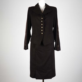 2pc Yves Saint Laurent Rive Gauche Military-Inspired Skirt Suit, Size 38