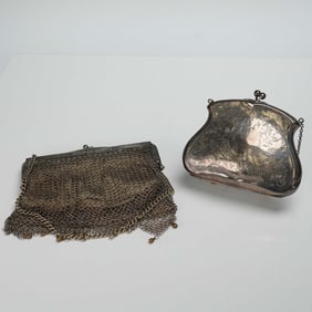 2pc Sterling Silver and Chainmail Evening Purses