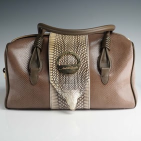 Andrea Basilis Brown Leather & Snakeskin Handbag