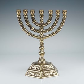 Classic Gilt Mixed Metal Judaica Menorah