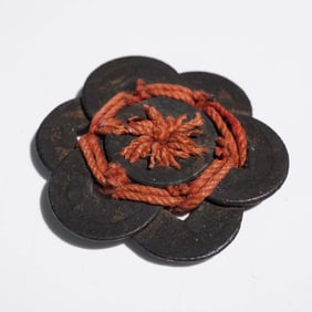 Qing Dynasty Coin Cluster Ornament with Traditional Red Cord Binding