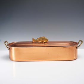Copper Fish Poacher with Brass Handles and Lid, Made in Korea